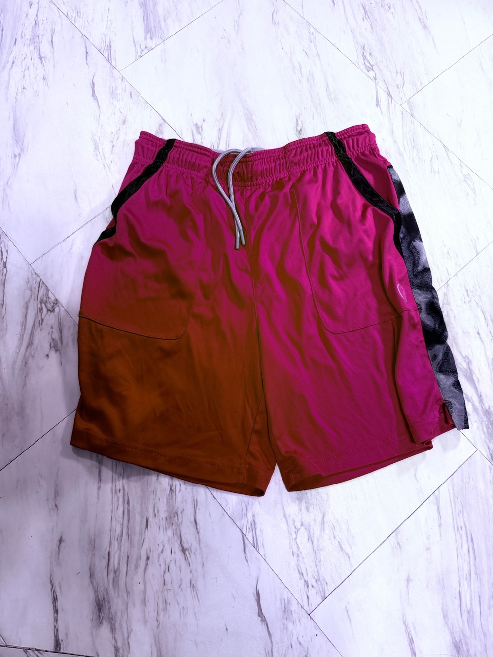 And1 Two-Tone Magenta and Brown Athletic Shorts with Black Side Panel